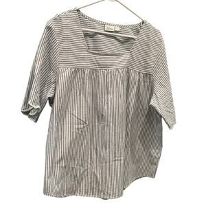 The Vermont Company Store Womens Shirt Size XL White Blue Striped Boho Cotton